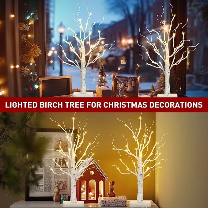 Vanthylit 2 Pcs Lighted Birch Tree Battery Powered Tabletop Tree Decorations - Image 7