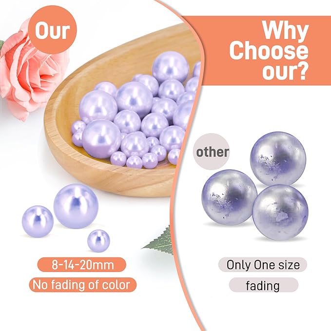 180 PCS Light Purple Beads for Centerpieces Vases, No Hole Polished Pearl - Image 4