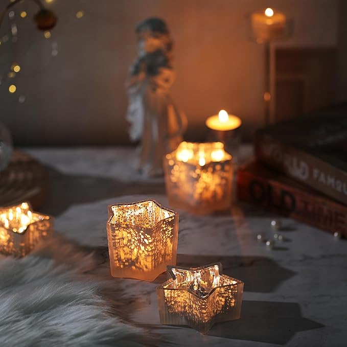 Letine 10pcs Frosted Silver Ribbed Star Candle Cups - Image 5