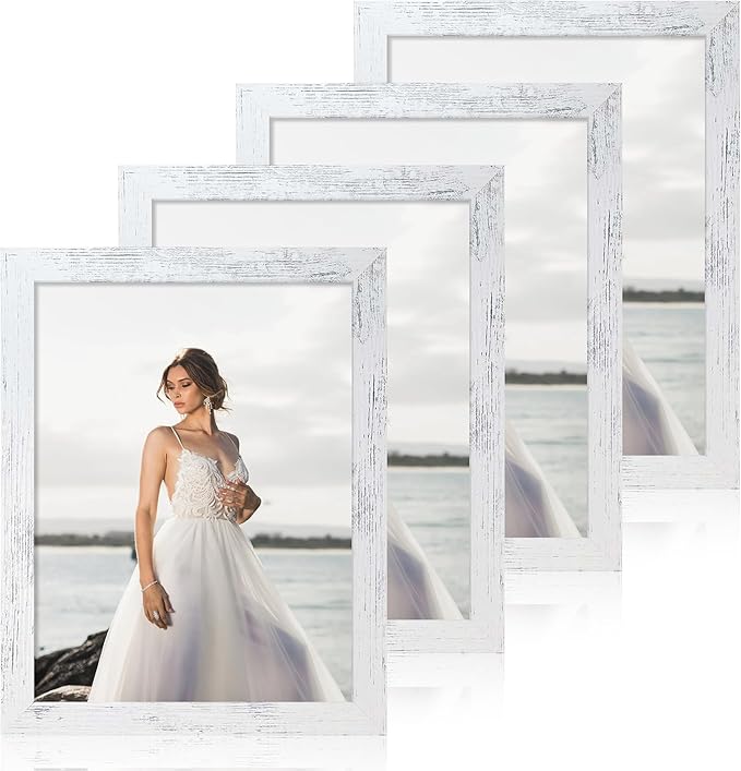 8.5x11 Picture Frame Set of 4, Distressed White Certificate Frame by iRahmen