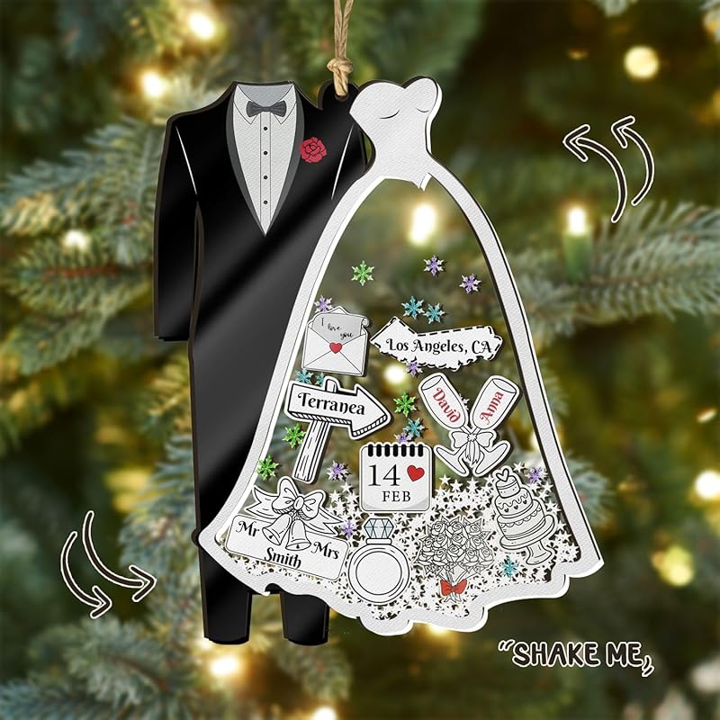 Personalized Wedding Shake Ornament, Custom Bride and Groom Christmas Ornament - Image 5