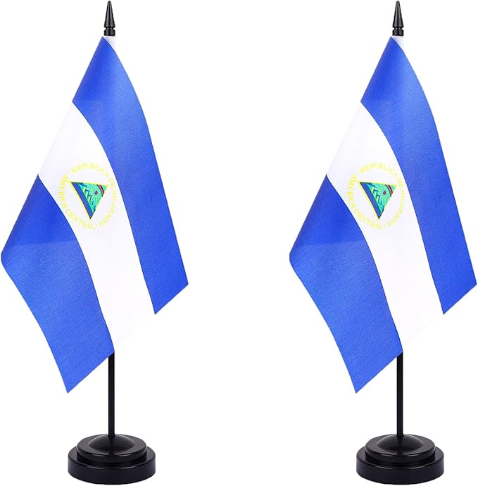 WXTWK 2 Pack Nicaragua Flag Nicaragua Deluxe Desk Flag Set by WXTWK
