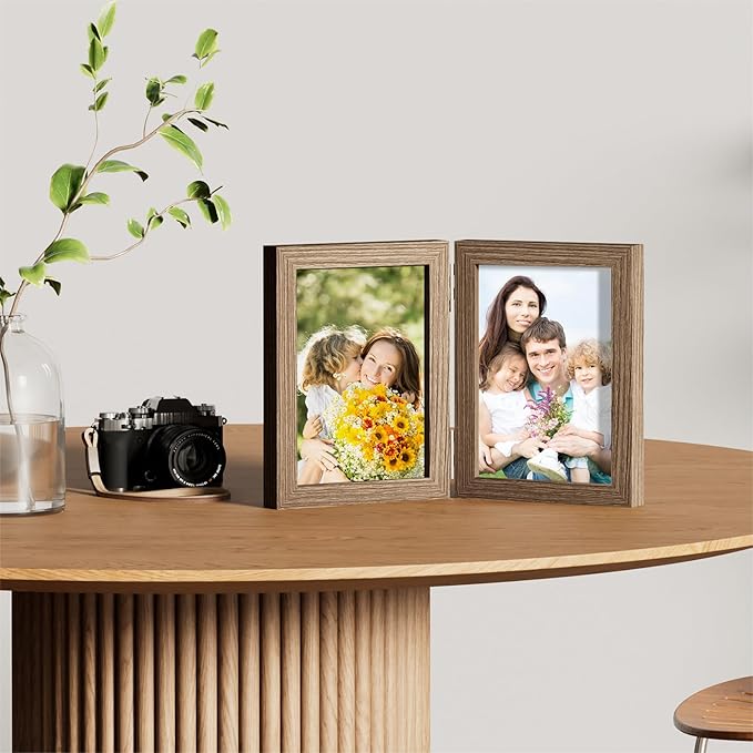 decorUhome Double 5x7 Picture Frame Vertical, Engineered Wood Bifold Photo Frame - Image 6
