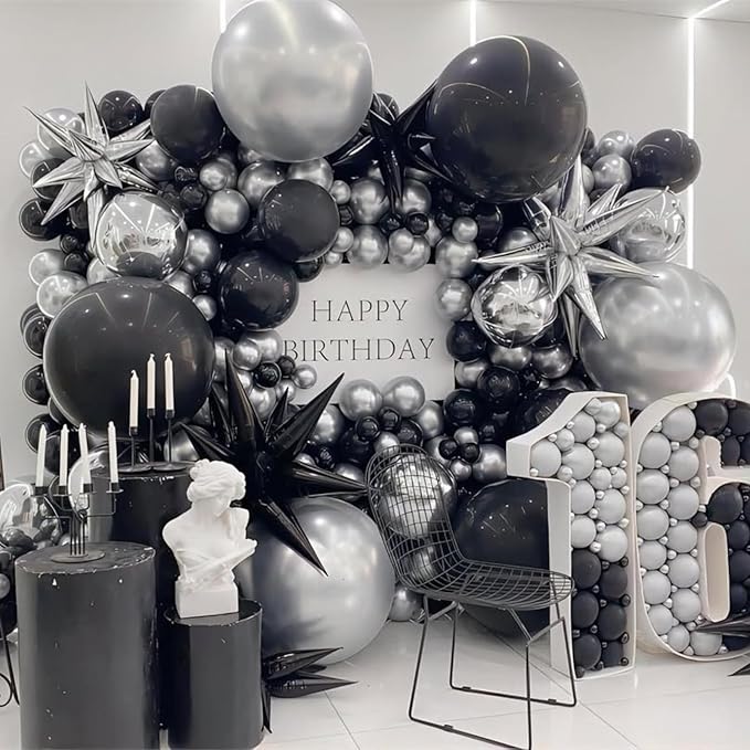 Silver Star Balloons 12pcs, 27/22 Inch Foil Star Explosion Balloons, Large - Image 2