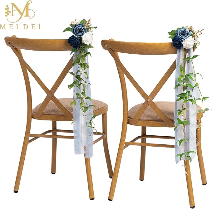 Meldel 10Pcs Elegnat Wedding Chair Back Decorations Aisle Artificial Blue White - Image 5
