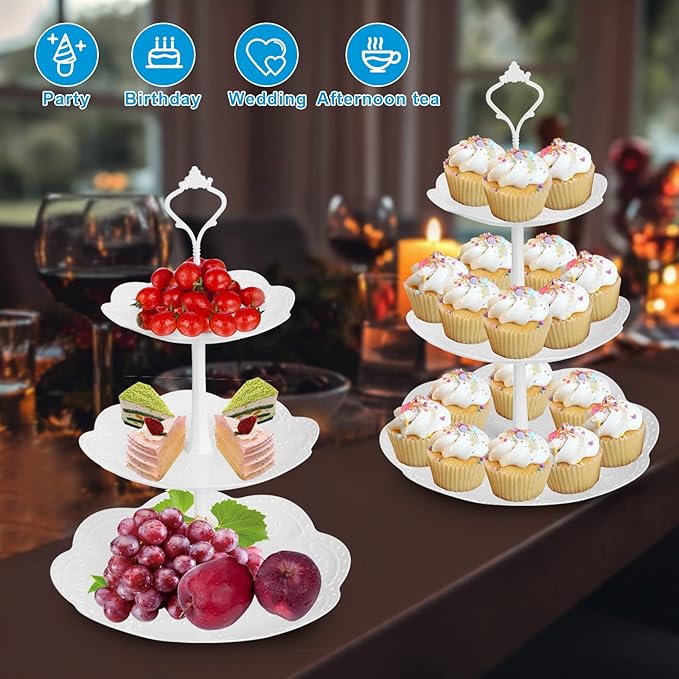 Coitak 3 Tier Cupcake Stand, Plastic Tiered Serving Stand, Dessert Tower Tray - Image 2