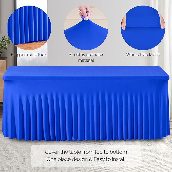 Wish Care 6 Pack Royal Blue Spandex Table Clothes - Image 3