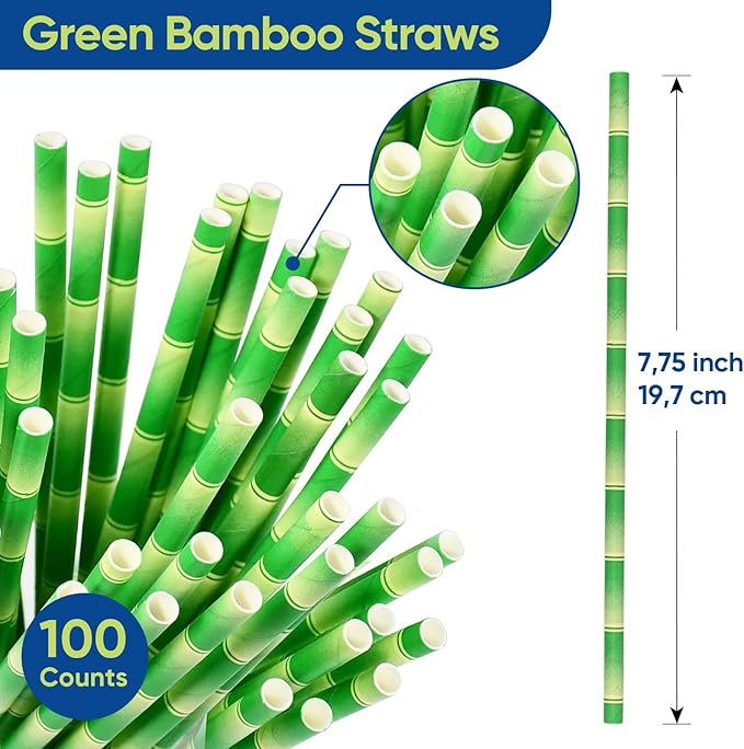 Paper Straws for Drinking Green Bamboo, 7.75" x 0.24" - Image 3