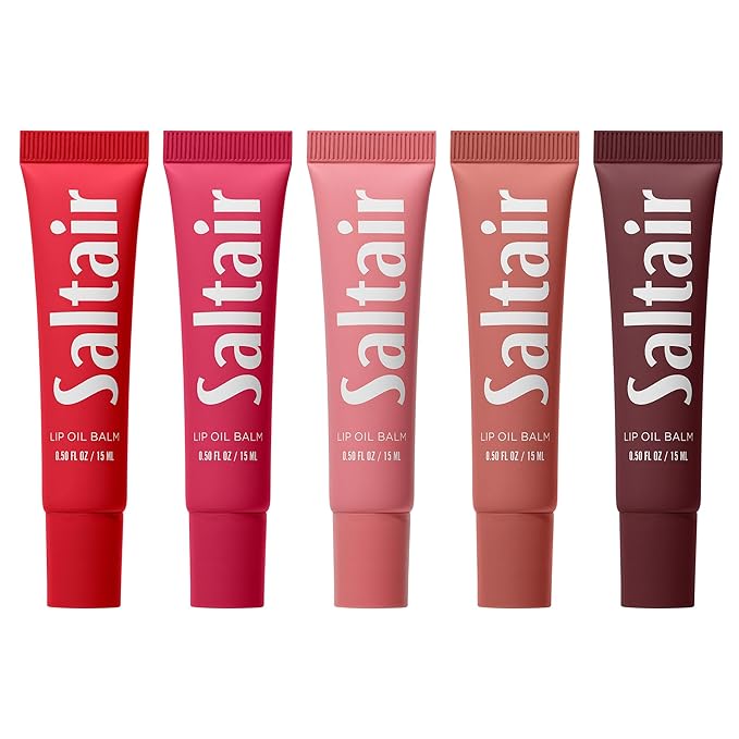 Saltair Hydrating Lip Oil Balm, Essentials Shades 5-Pack. Moisturizing Vegan by Saltair