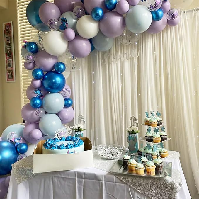 60Pcs Snowflake Balloons, Dusty Light Blue Purple Metallic Dark Blue Snowflake - Image 4