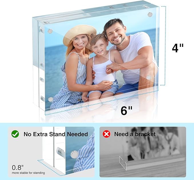 HOUSE DAY Acrylic Picture Frames 4x6, 2 Pack Magnetic 4 x 6 Picture Frame - Image 2