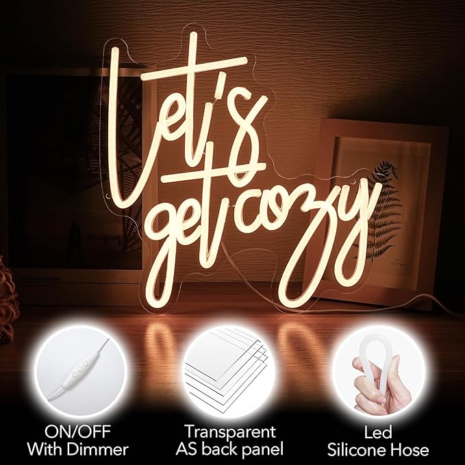 Let's Get Cozy Neon Signs, Wall Decor, Warm White Led Signs Usb Powered - Image 4
