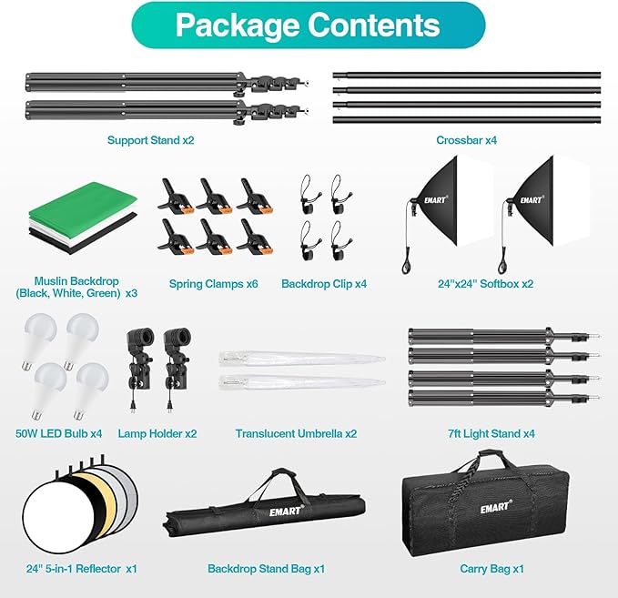 EMART 8.5 x 10 ft Backdrop Support System, Professional Photography Lighting Kit - Image 8