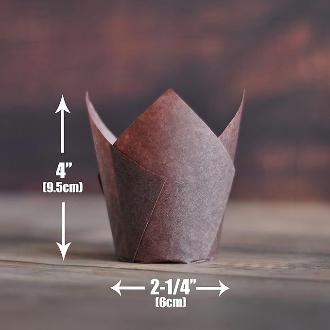 Large size Brown Tulip Baking Cups 2-1/4" x 4" Greaseproof paper baking cupcake - Image 3