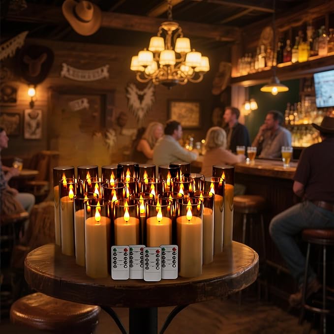 24-Pack Grey LED Flameless Pillar Candles - Image 7