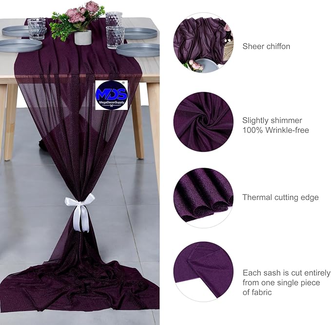 MDS 25 Pack 10ft Chiffon Table Runner 29 x 120 Inches Sheer Wedding Runner - Image 6