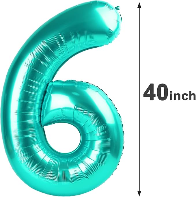 40 Inch Teal Blue Mylar Foil Number 6 Birthday Balloon, Digital Balloons - Image 2