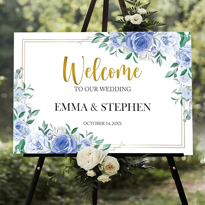 Dusty Blue and Gold Wedding Welcome Sign Template, Printable Landscape Welcome - Image 2