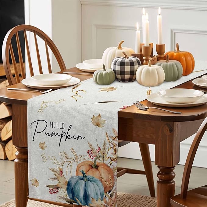 Fall Thanksgiving Cotton Linen Table Runner - Image 3