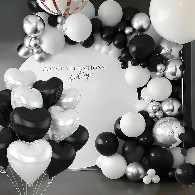 Black Silver Heart Balloons - Image 5