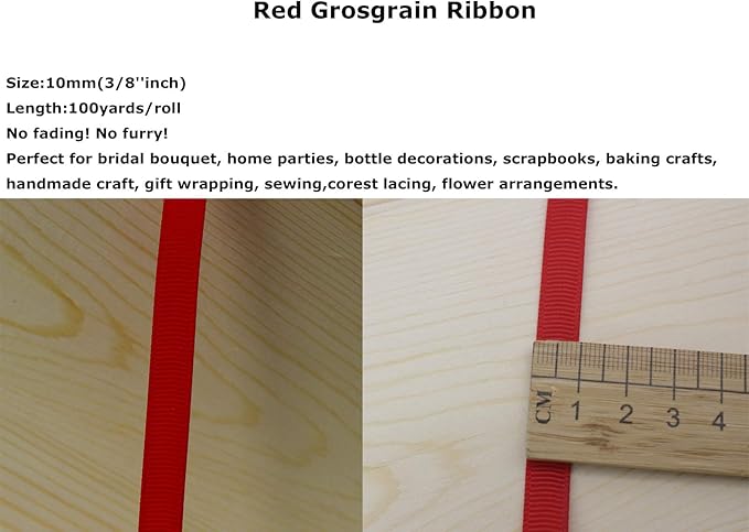 Jesep One Roll 100 Yards 3/8" Soild Grosgrain Ribbon Boutique Gift Wrapping - Image 4