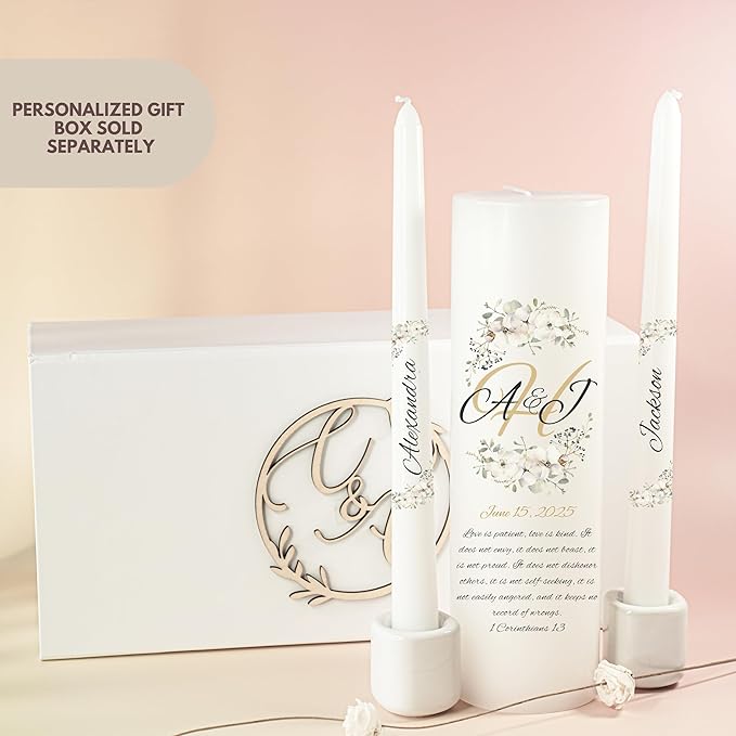 Unity Candles for Wedding, Modern Unity Set, Custom and Personalized Pillar and - Image 4