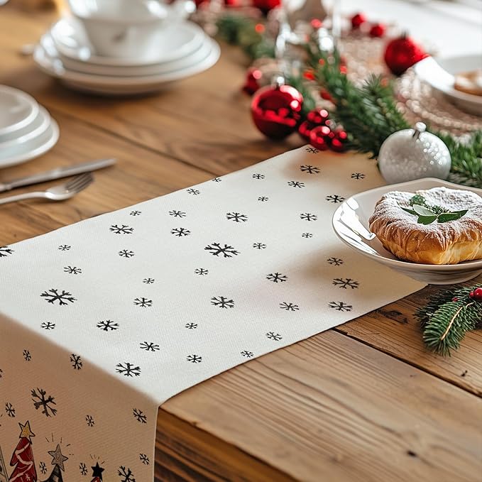 GEEORY Christmas Table Runner 13x90 Inch, Xmas Tees Snowflakes Holiday - Image 7