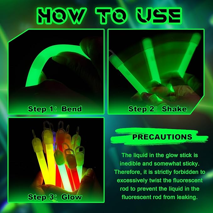 Lewtemi 4" or 6" 100 Pack Bright Glow Sticks Bulk, Glow in The Dark Party - Image 3