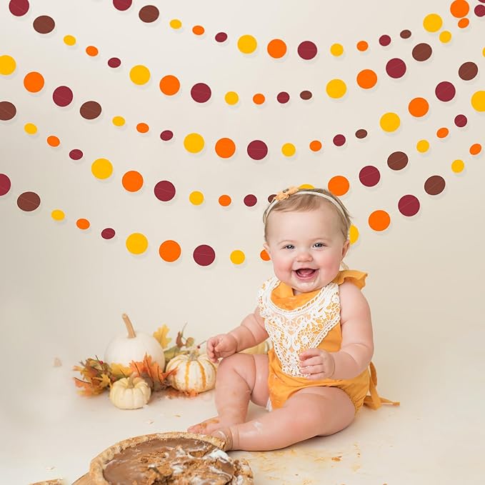 46Ft Fall Party Decorations Polka Dots Garlands Orange Yellow Burgundy Brown - Image 6