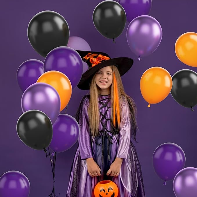 FunHot Halloween Party Balloons, 12 Inch Metallic Purple Black Latex Balloons - Image 7