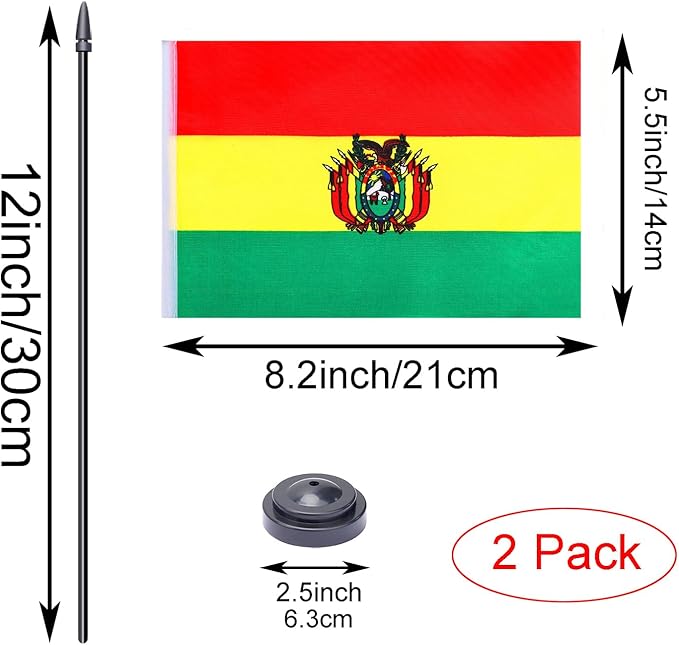 WXTWK 2 Pack Bolivia Flag Bolivia Deluxe Desk Flag Set - Image 2