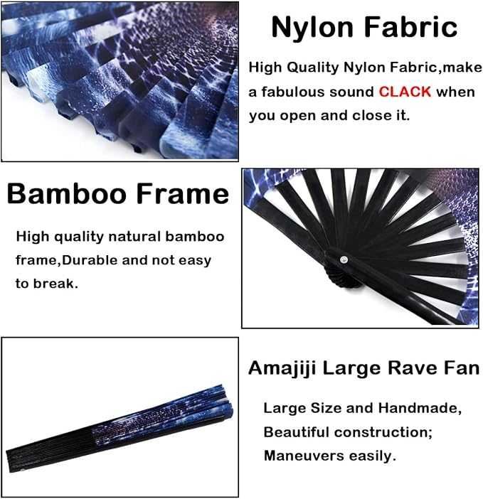 Amajiji Large Folding Hand Rave Fan Popping Fan - Image 6