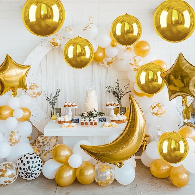 Gold Giant 4D Foil Balloons, Saxuxu 6Pcs Large Metallic Gold Round Balloons - Image 8
