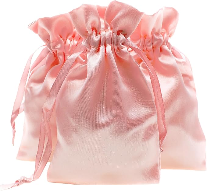 5" x 8" Pink Champagne Satin Gift Bags, Jewelry Bags, Wedding Favor Drawstring by Knitial