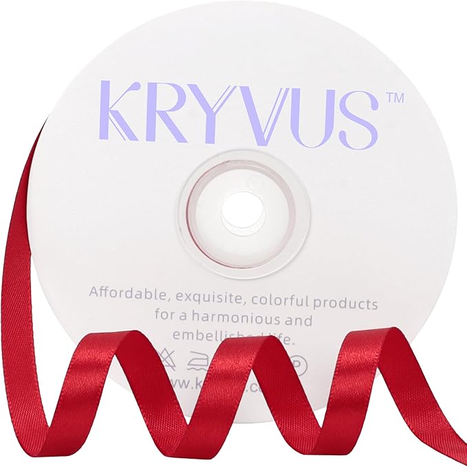 Red Satin Ribbon 3/8 inch X Continuous 50 Yards, Single Face Polyester Ribbon by Kryvusribbon