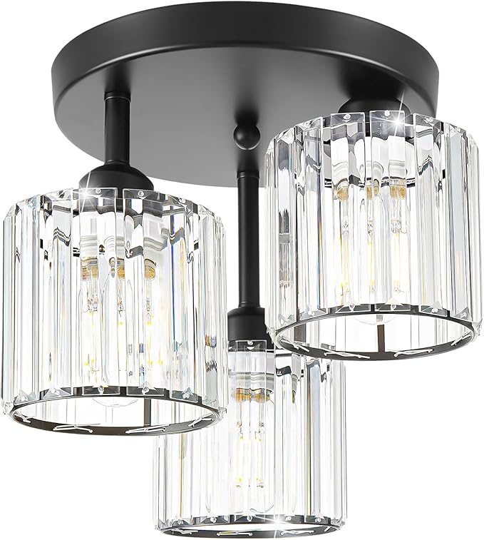 Crystal Semi Flush Mount Ceiling Light, 3-Light Modern Close to Ceiling Light by Unknown