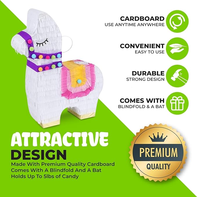 Llama Pinatas Bundle with a Blindfold and a Bat, Mexican Theme Parties - Image 4