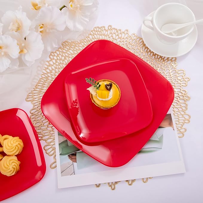 PULOTE 60PCS Red Square Plastic Plates - Image 6