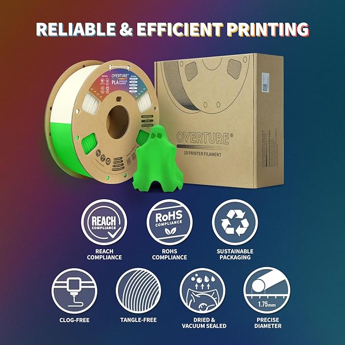 OVERTURE Glow PLA Filament 1.75mm 3D Printer Filament, 1kg Spool, Dimensional - Image 7