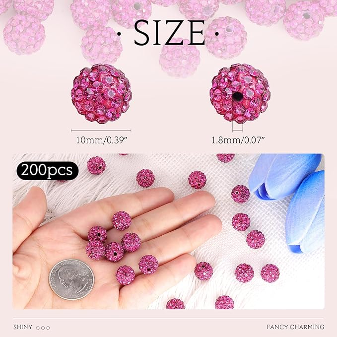 200pcs 10mm Fuchsia Rhinestone Beads - Image 2