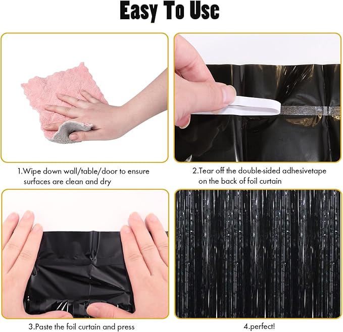 CANREVEL 2 Pack 3.3x8.2 Feet Black Foil Fringe Backdrop Curtains, Tinsel - Image 4