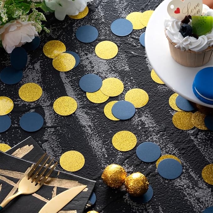 Gold and Blue Confetti Table Decoration - Image 2