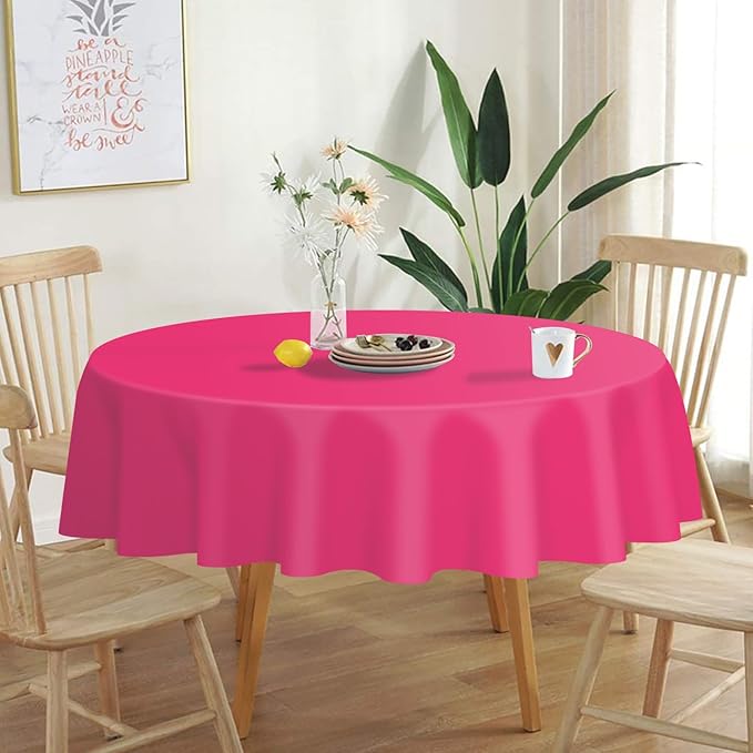 QIKSION Hot Pink Round Tablecloth 2 Pack, 84 Inch Plastic Table Cover Disposable - Image 2