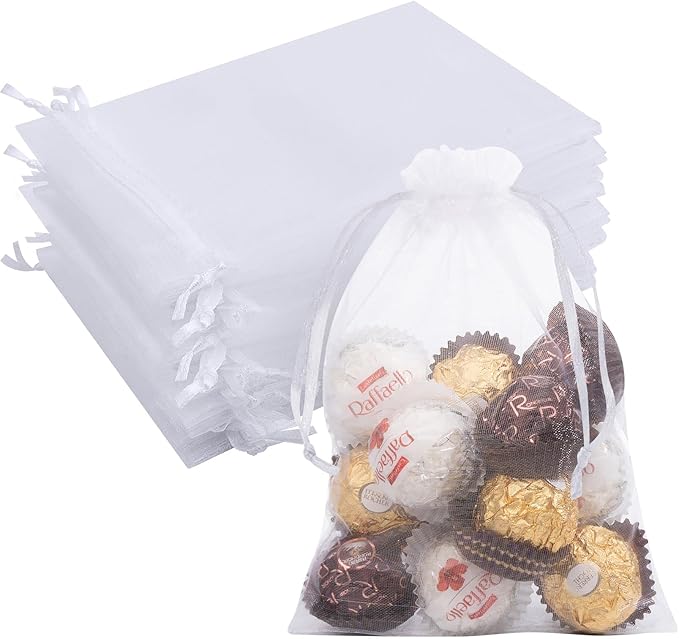 50 Pcs White Organza Bags 5x7 Inch, Small Mesh Bags Drawstring Gift Bags Party by CRWEETY