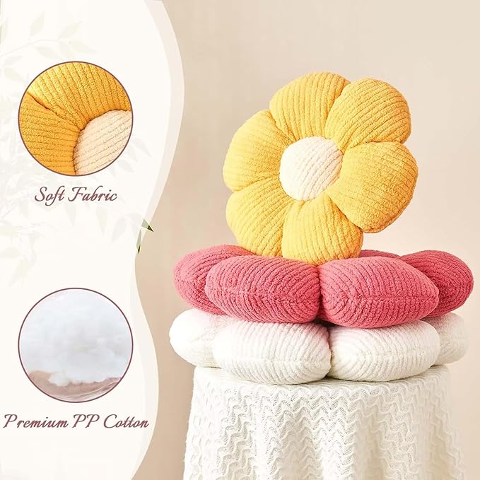 Flower Throw Pillow, Soft White 19.6" Shaped Floor Pillow - Image 4