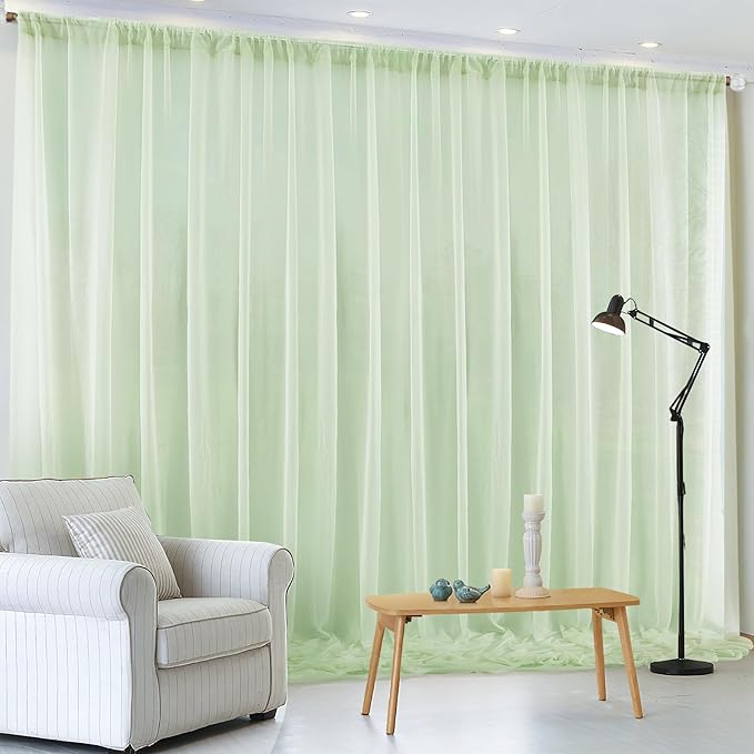 PARTISKY 10x10ft Sage Green Chiffon Sheer Backdrop Curtains, Wrinkle-Free - Image 7