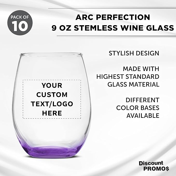 Custom Stemless Wine Glass 9 oz. Set of 10, Personalized Bulk Pack - Image 3
