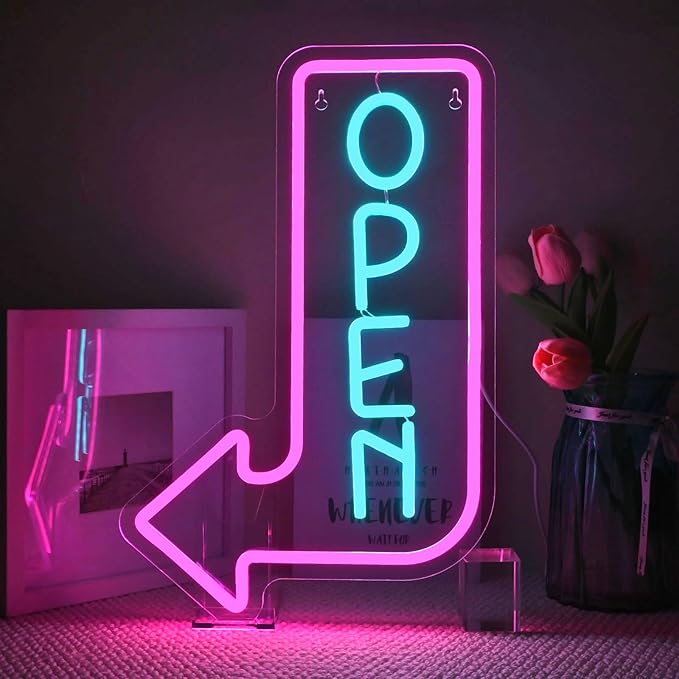 Looklight Open Arrow Neon Sign for Wall Decor Blue Pink LED Light Sign by LooklightNeonSign