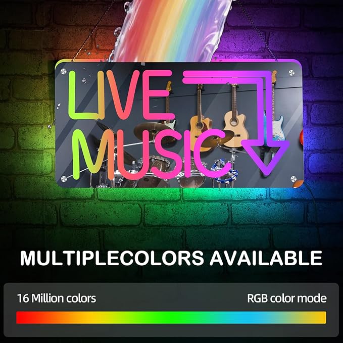 Live Music Neon Sign, Mirror LED Light Wall Décor - Image 7