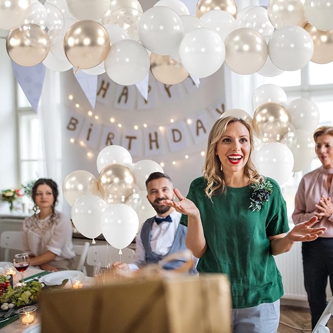 100pcs White and Gold Balloons - Image 4